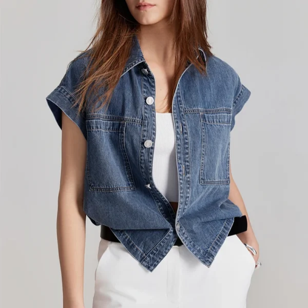 Summer Sleeveless Jean Tops Casual Cotton Denim Crop Vest for Women