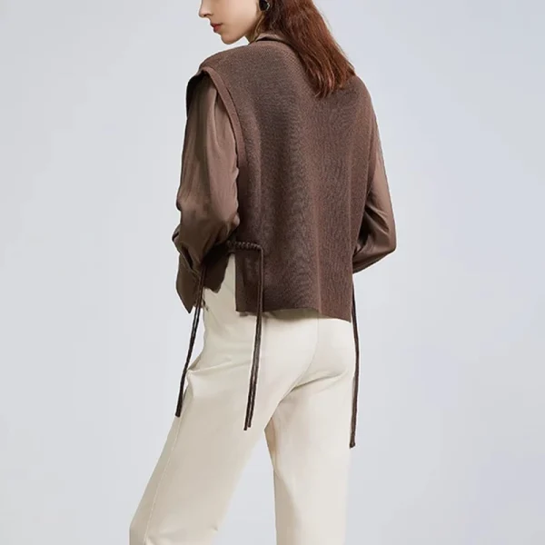 Cropped Knitwear Sleeveless Knitted Wool Vest Women With Rope - Image 3
