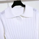 Korean Style Polo Collar Long Sleeve Crop Knitted Pullover Sweater for Women