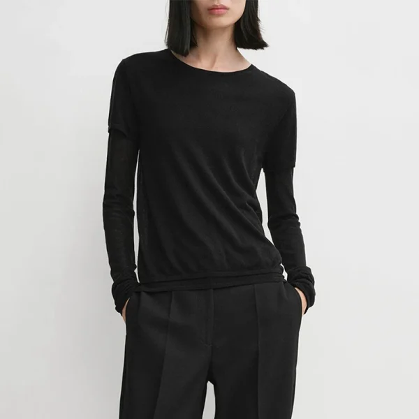 2025 Spring Summer Unique Design Knitted Pullover Cashmere Lyocell Knitwear T Shirt for Women - Image 5