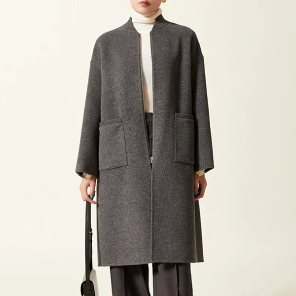 Winter Luxury Sheep Woolen Coat Double Faced Long 100% Genuine Wool Coats Women