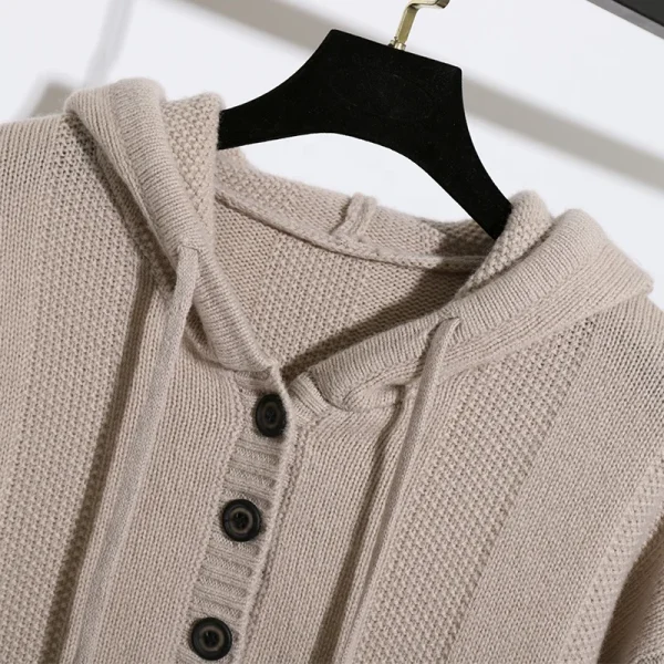 Cashmere Pullover Hoodie Winter Spring Women 100% Wool Knitted Sweater With Drawstring Hood - Image 3
