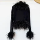 Luxury Breathable Mesh Fur Top Cropped Real Ostrich Feather Fur Coat for Women