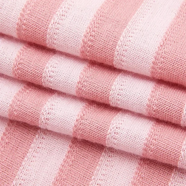High Quality O Neck Knitwear Women 100% Wool Knitted Stripe T Shirts - Image 4