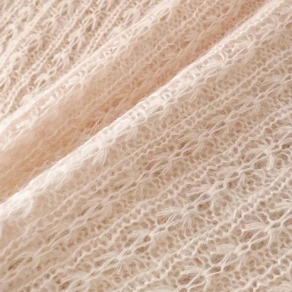 High Quality Luxury Mesh Hollow Out Knitted Sweater Women Luxury 100% Wool Knitwear with Feather - Image 4