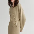 Autumn Khaki Sweater Pullover Split Wool Knitwear Women With Button