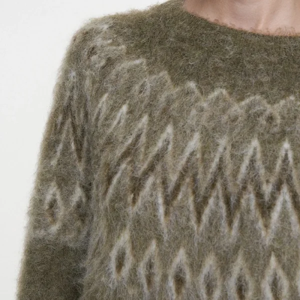 Jacquard Sweater O Neck Long Sleeve Wool Knitwear Women - Image 3