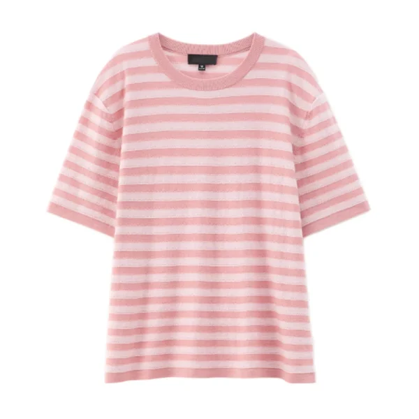 High Quality O Neck Knitwear Women 100% Wool Knitted Stripe T Shirts
