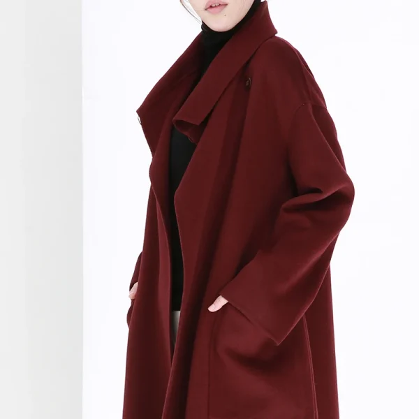Small Batch Clothing Processing Winter High-quality Women's Designer 100%cashmere Coat European Fashion commuter Lacing - Image 3