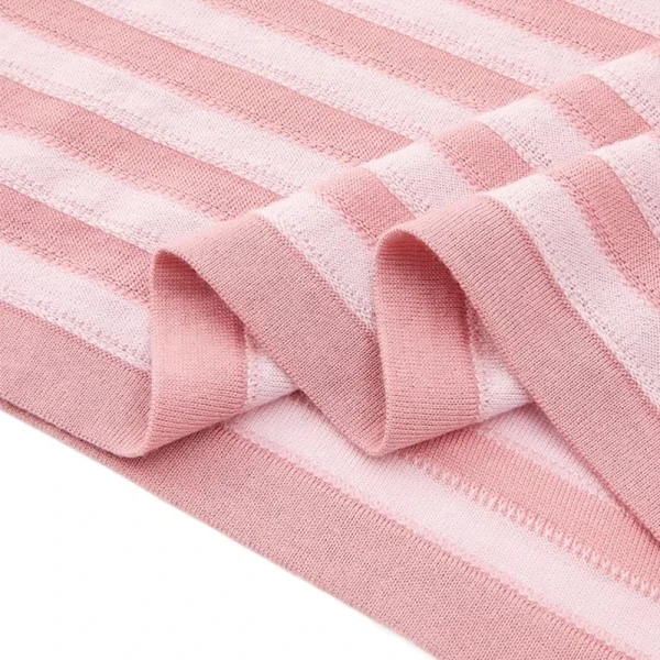 High Quality O Neck Knitwear Women 100% Wool Knitted Stripe T Shirts - Image 3