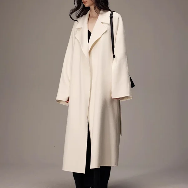 Luxury Turn Down Collar Cashmere Trench Coats Winter Long Wool Coat Women with Belt - Image 3