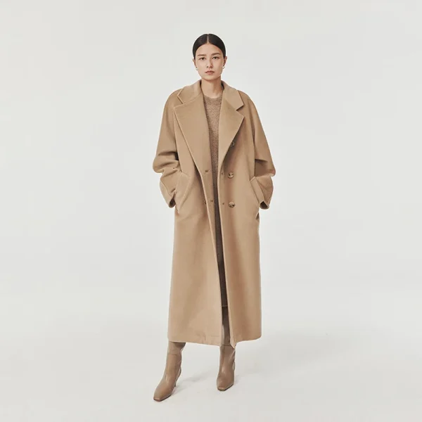 Women's Wool Blends in 2025 the New Winter Solid Color Double-breasted Jacket Fashion Elegant Commuting Cashmere Coat - Image 2
