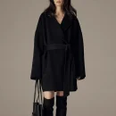 Winter Luxury Woolen Coat Double Faced Mid Length 100% Wool Coats Women with Belt