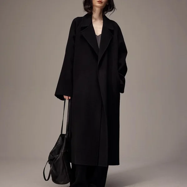 Luxury Turn Down Collar Cashmere Trench Coats Winter Long Wool Coat Women with Belt - Image 4