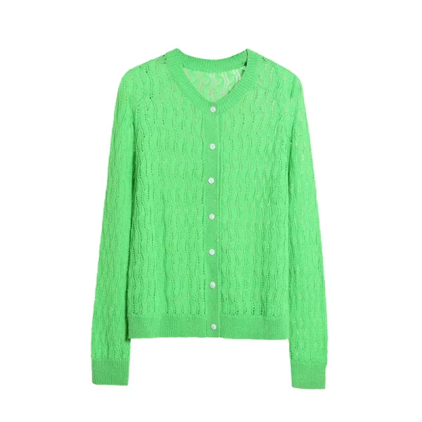Drop Shoulder Wool Sweater Single Breasted 100% Cashmere Knitted Cardigan Women With Sequin