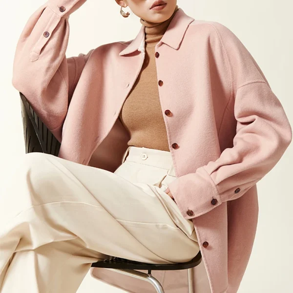 Single Breasted Casual Oversized Handmade Genuine Silk Wool Coats for Women - Image 3