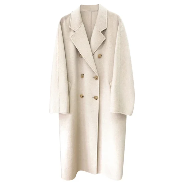 Winter Women's 100% Cashmere Coat Double-sided Wool Goods Senior Double-breasted Water Ripple Popular Design - Image 6