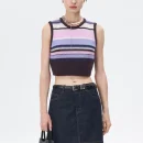 Sleeveless Stripe Knitwear Women Cropped Wool Mohair Knitted Sweater Vests