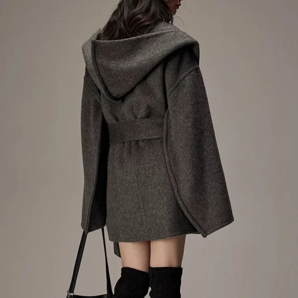Winter Luxury Handmade Camel Hair Coat Double Faced Cropped Wool Coats Women with Hood - Image 2