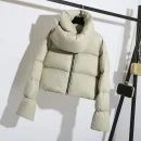Cropped Puffer Jacket Winter Thick Warm Woman 400g 90% White Duck Down Coats With Scarf Collar