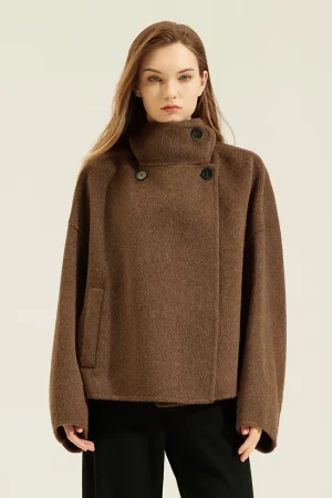 New Arrival Luxury Cropped Double Faced Winter Real Alpaca Wool Coats for Women