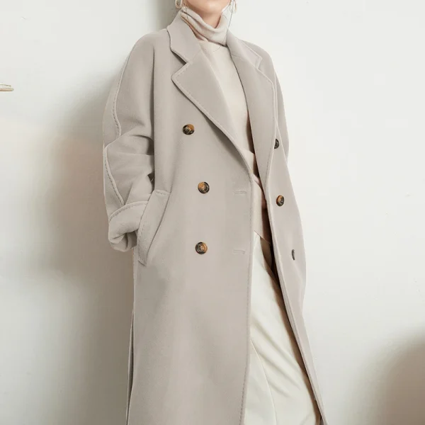 Women s Wear Small Batch Haute Couture Thickening Keep Warm Double-breasted Classic Black Long 101801 Cashmere Coat - Image 2