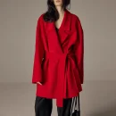 Winter Belted Short Woolen Coat Luxury Double Faced 100% Wool Coat for Women
