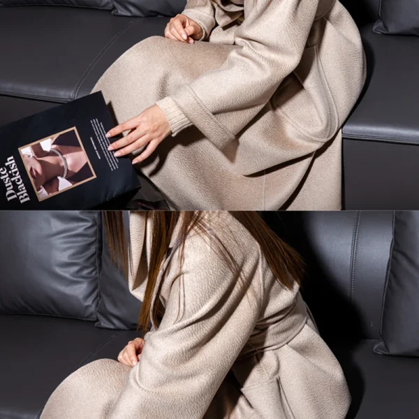 Winter Ladies Cashmere Coat European commuter Quality Goods Water Ripple Coat Hand Sewn - Image 3