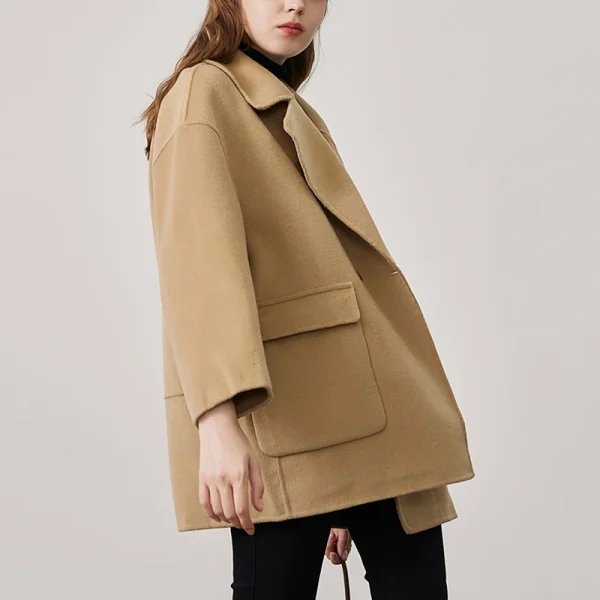 New Design Turn Down Collar Cashmere Coat Double Faced Mid Length Winter 100% Wool Coats for Women - Image 3