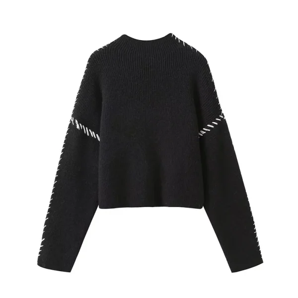 100% Wool Knitwear Long Sleeve Jacquard Knitted Pullover Sweater for Women - Image 2