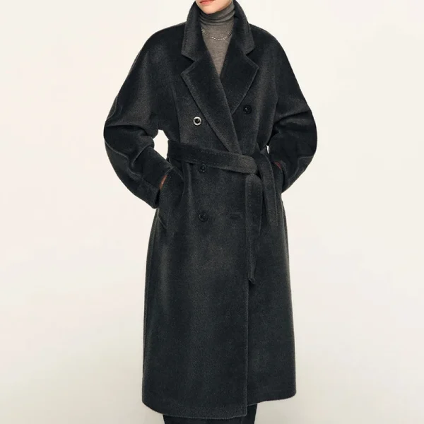 Luxury Thick Genuine Alpaca Coats Winter Long Double Breasted Wool Coat Women