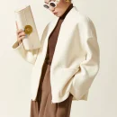 Winter Baseball Woolen Coat Women Short Double Faced 100% Wool Coat With Zipper