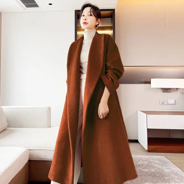 the Real Alpaca Hair Europe and America Elegant Loose Coat Medium Length High Quality  Cashmere Coat - Image 3