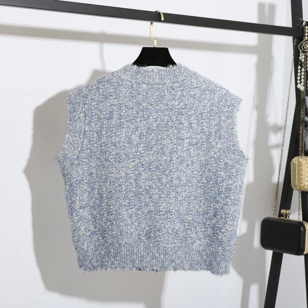 Autumn Spring Single Breasted Sleeveless Cardigan Knitted Sweater Vest Women With Pockets - Image 2