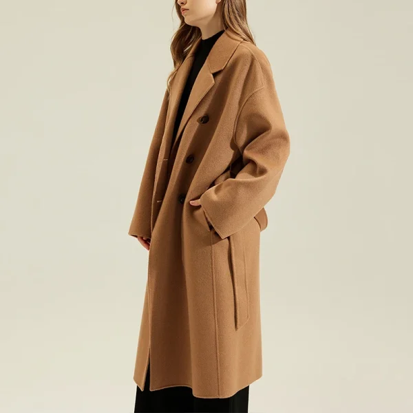 Luxury Double Faced Cashmere Trench Coat Double Breasted Long Genuine 100% Goat Cashmere Coats Women With Belt - Image 2
