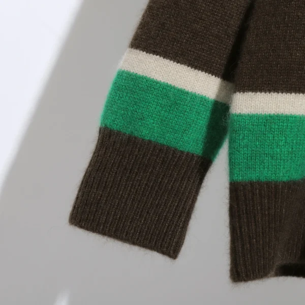 100% Wool O Neck Sweater Women Winter Handmade Knitted Sweater With Stripe Pattern - Image 5