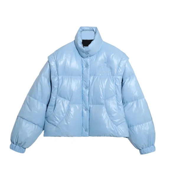 High Quality Winter Warm Detachable Sleeves Cropped Puffer Jacket 90% White Duck Down Coat for Women