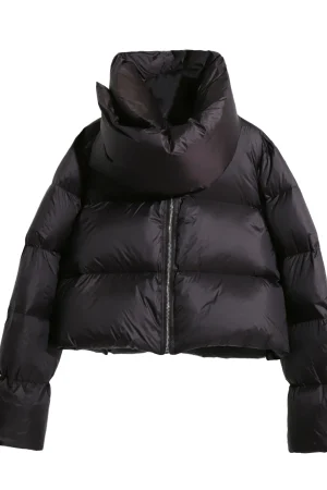 Cropped Puffer Jacket Winter Thick Warm Woman 400g 90% White Duck Down Coats With Scarf Collar