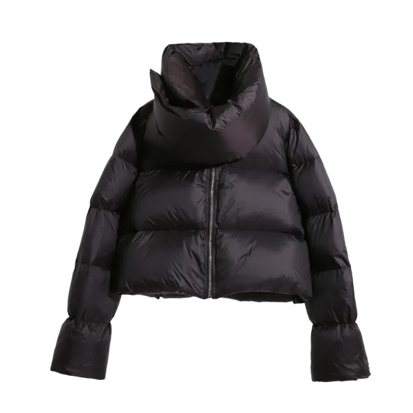Cropped Puffer Jacket Winter Thick Warm Woman 400g 90% White Duck Down Coats With Scarf Collar
