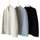 Winter Baseball Woolen Coat Women Short Double Faced 100% Wool Coat With Zipper
