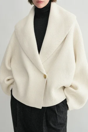 High Quality Shawl Collar Knitwear Coats Women Loose Knitted 100% Wool Cardigan