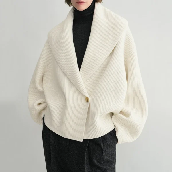 High Quality Shawl Collar Knitwear Coats Women Loose Knitted 100% Wool Cardigan