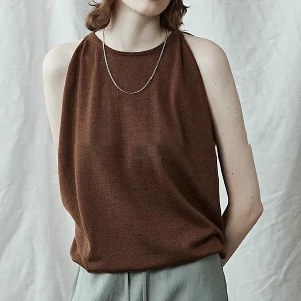 Summer Cashmere Silk Knitwear Waistcoats Sleeveless Wool Knitted Vests Top for Women - Image 5