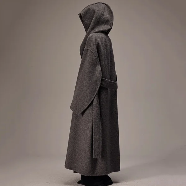 High Quality Double Faced Woolen Trench Coat Winter Luxury Goat Cashmere Wool Coats Women with Hood - Image 3