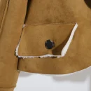 High Quality Turn Down Collar Camel Shearling Coat Women Cropped Vintage Vegan Leather Jacket With Lamb Fur