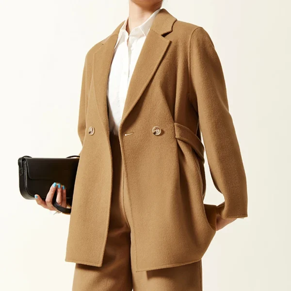 High Quality Double Faced Casual Suit Jackets Winter Short 100% Real Wool Coats for Women - Image 3
