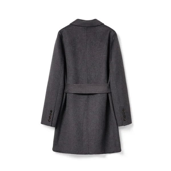Winter Belted Woolen Coat Crop Double Faced Genuine Goat Cashmere Wool Coats for Women - Image 2