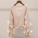 High Quality Luxury Mesh Hollow Out Knitted Sweater Women Luxury 100% Wool Knitwear with Feather