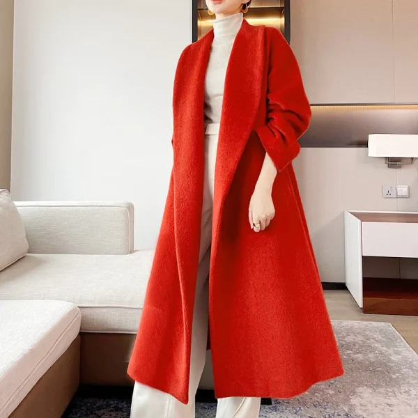 the Real Alpaca Hair Europe and America Elegant Loose Coat Medium Length High Quality  Cashmere Coat - Image 2