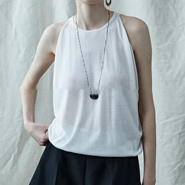 Summer Cashmere Silk Knitwear Waistcoats Sleeveless Wool Knitted Vests Top for Women - Image 3